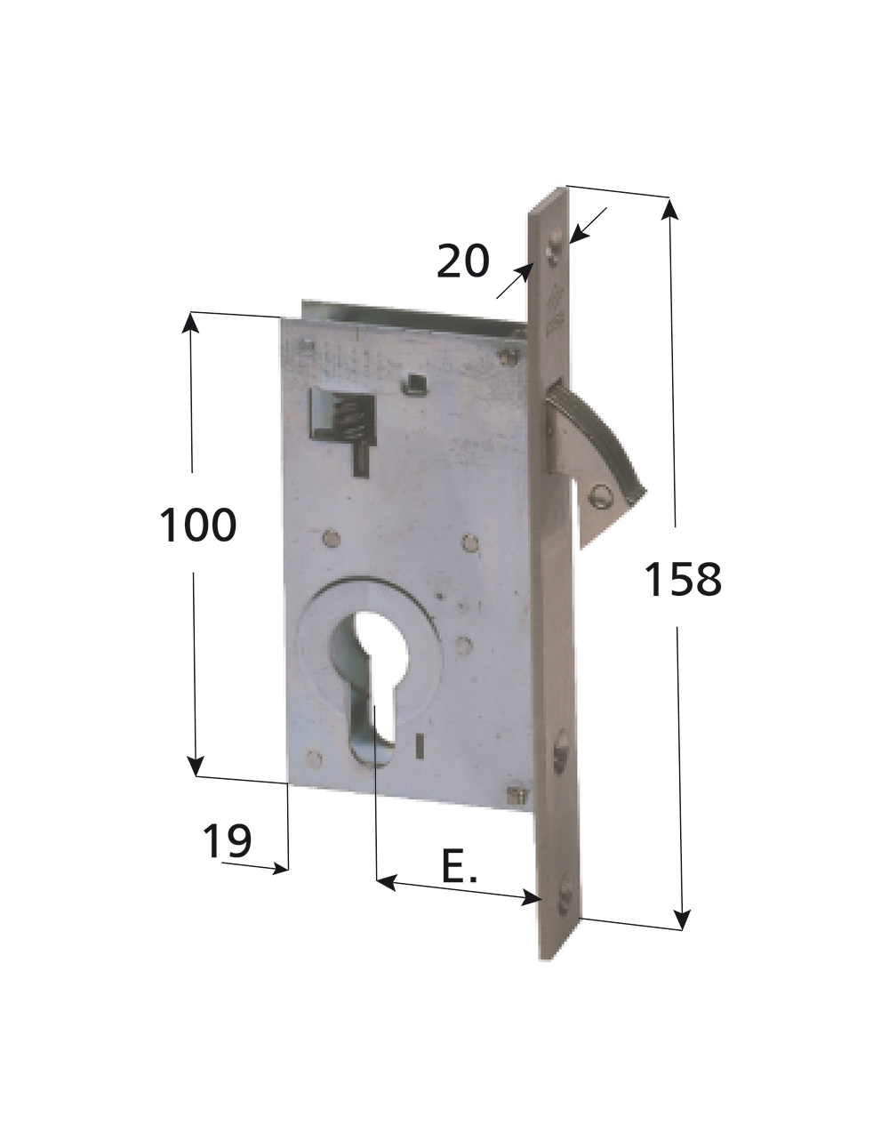 AGB - Serratura SCIVOLA T 196 CLASS Per Porta Scorrevole Bordo Tondo Con Catenaccio A Gancio Con Foro Chiave - Col. 34 - CROMATO OPACO - Entrata 50 - Frontale 18 X 196 - Foto 6